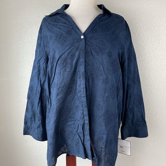 NWT Sag Harbor Women’s Button Up Collared Top - Picture 1 of 6